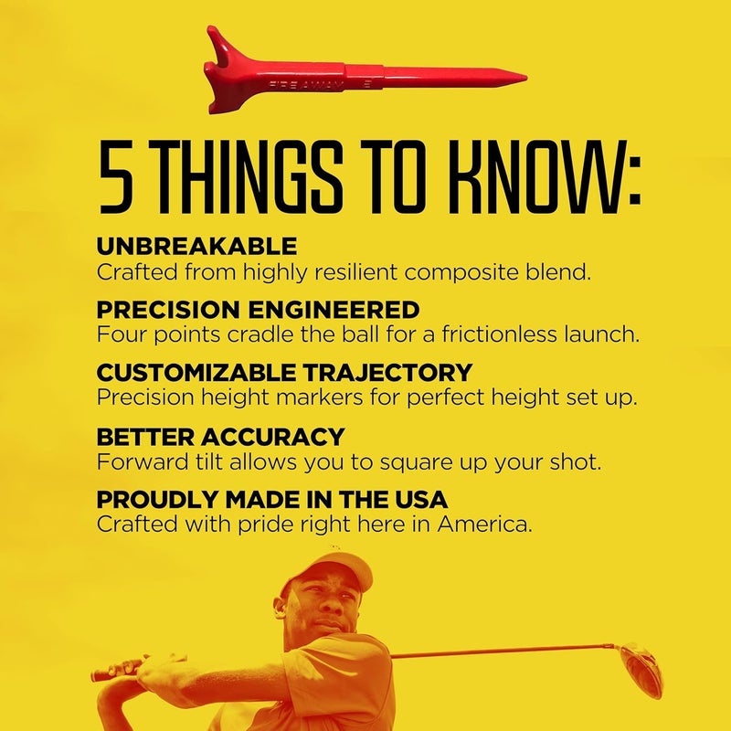 FIRE AWAY Premium Golf Tees, Reduced Ball Spin, Less Friction & Precision Height Markers for Perfect Trajectory, Made of Special Unbreakable Plastic Nylon Blend - Image 4